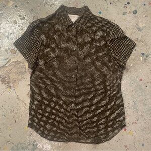 Jones New York Black Short-Sleeve Button-Up Shirt with White Dot Print